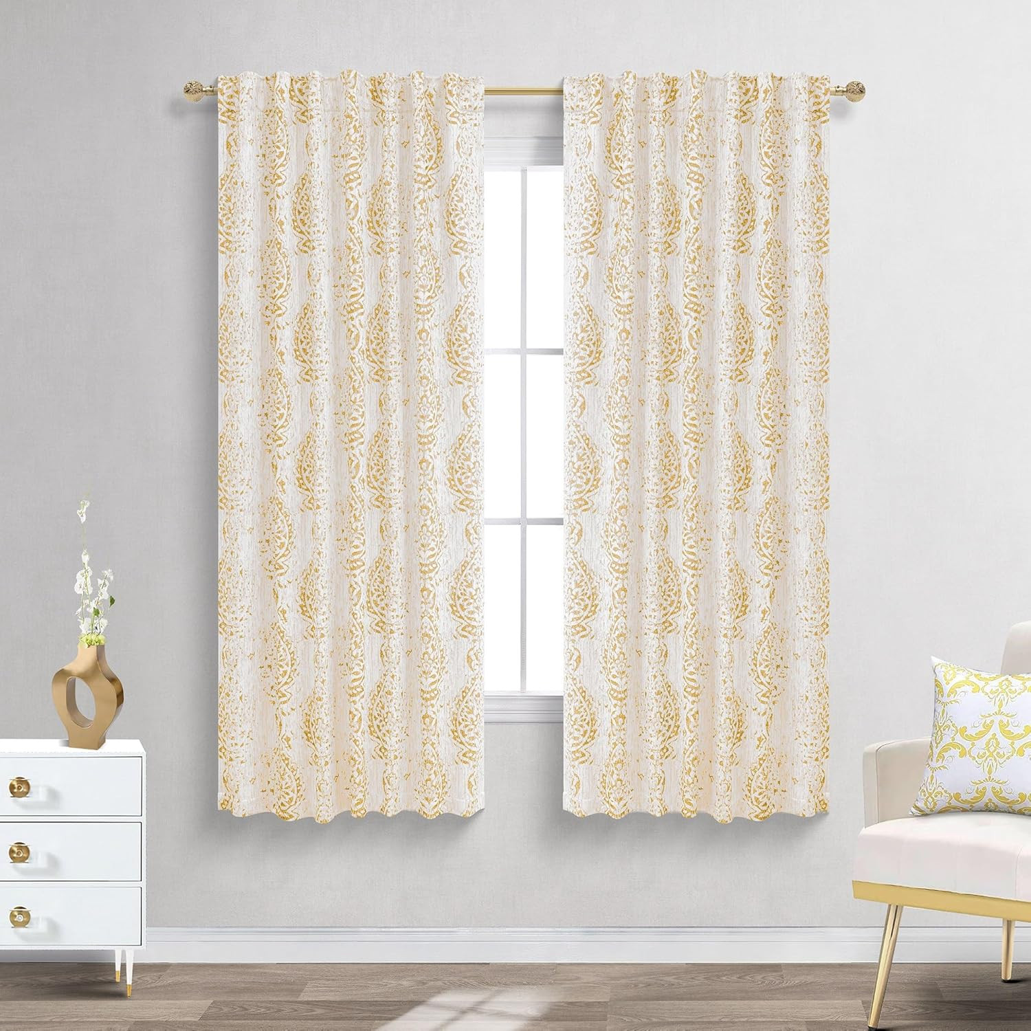 Elegant Damask Pattern Back Tab Curtains by Mrs. Naturall – Stylish Home Decor