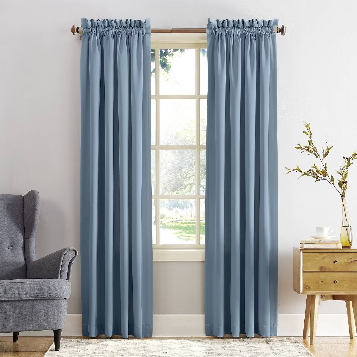 54″x84″ Sun Zero Room Darkening Seymour Rod Pocket Curtain Panel Vintage Blue