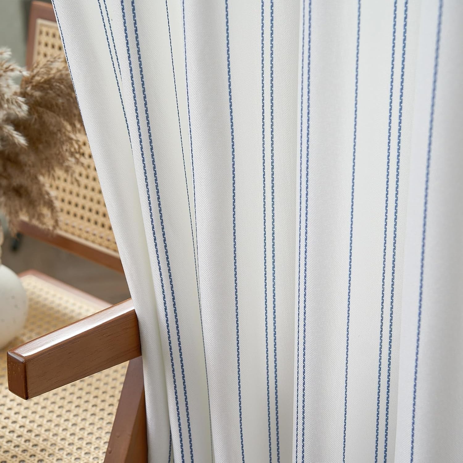 White & Blue Striped Curtains, 84″ Length – Stylish Window Treatment Pack of 2