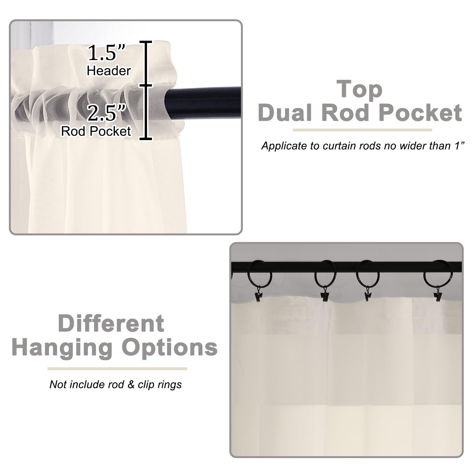 Cafe Curtains 36 Inch Length Tier 2 Pieces, 42″W x 36″L (Pack of 2) White