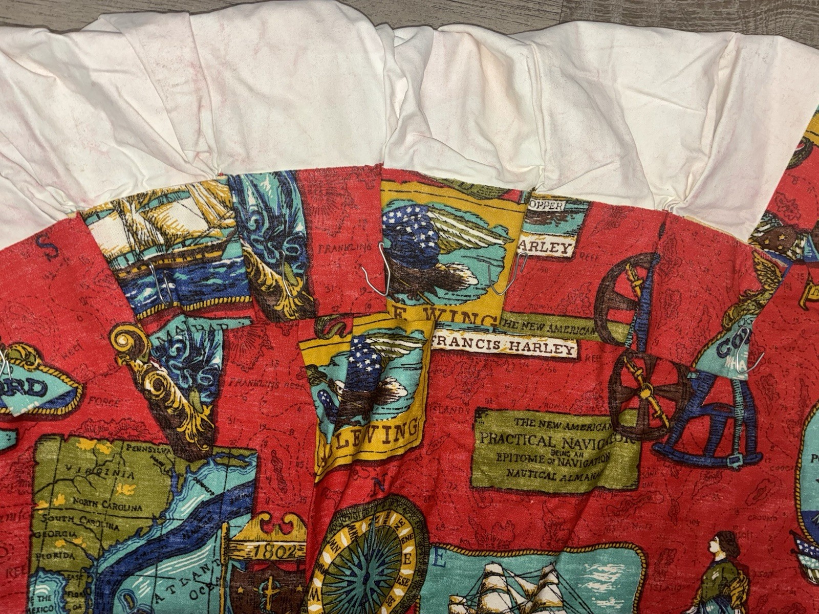 Curtain Drapery One Panel Red Whaling New England Nautical 80×24 60s 70s Vintage