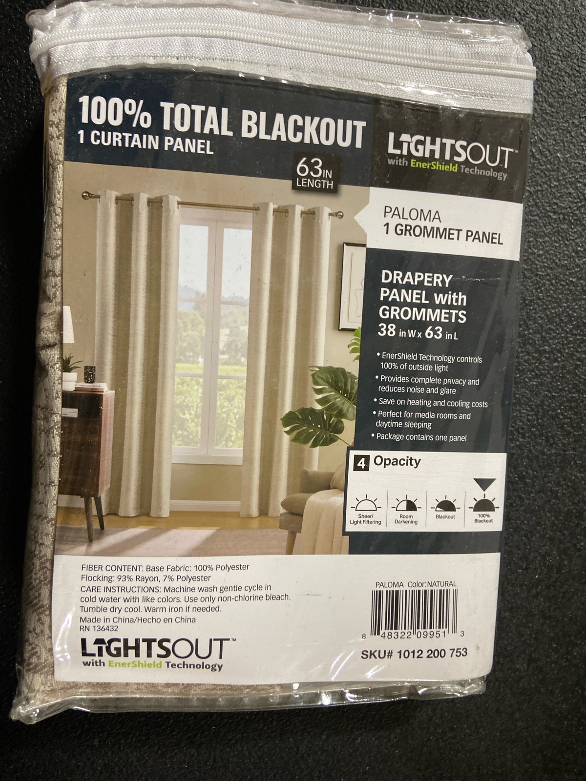 Lightsout Curtain HDPALOMA-107-469 by Paloma, 38×63″, Grommet, 100% Blackout Pan