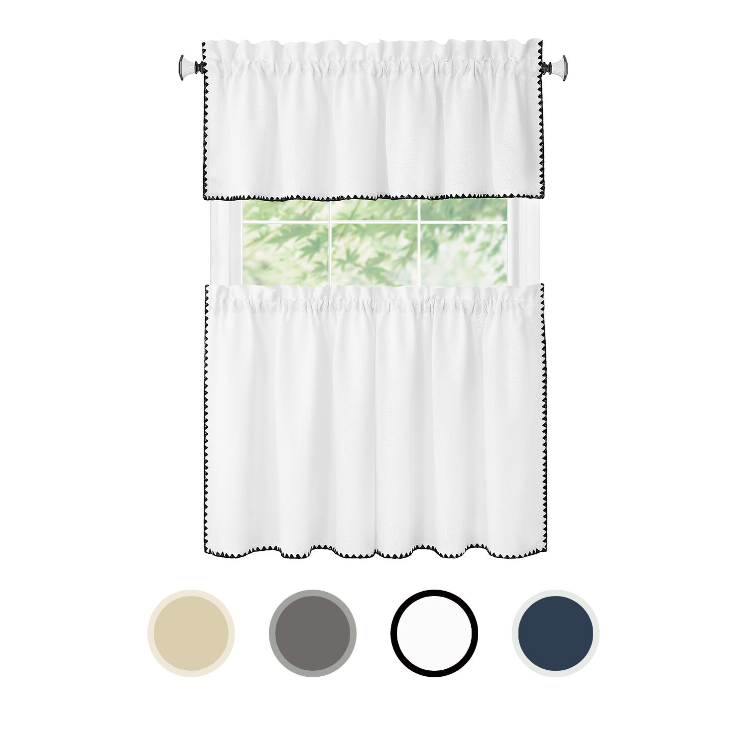 PowerSellerUSA Semi-Sheer Tailored Window Curtains, Modern Shell Stitched