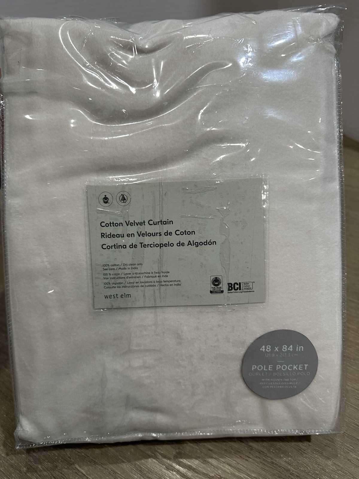 West Elm Cotton Velvet Curtain 48×84″ Alabaster 1 panel