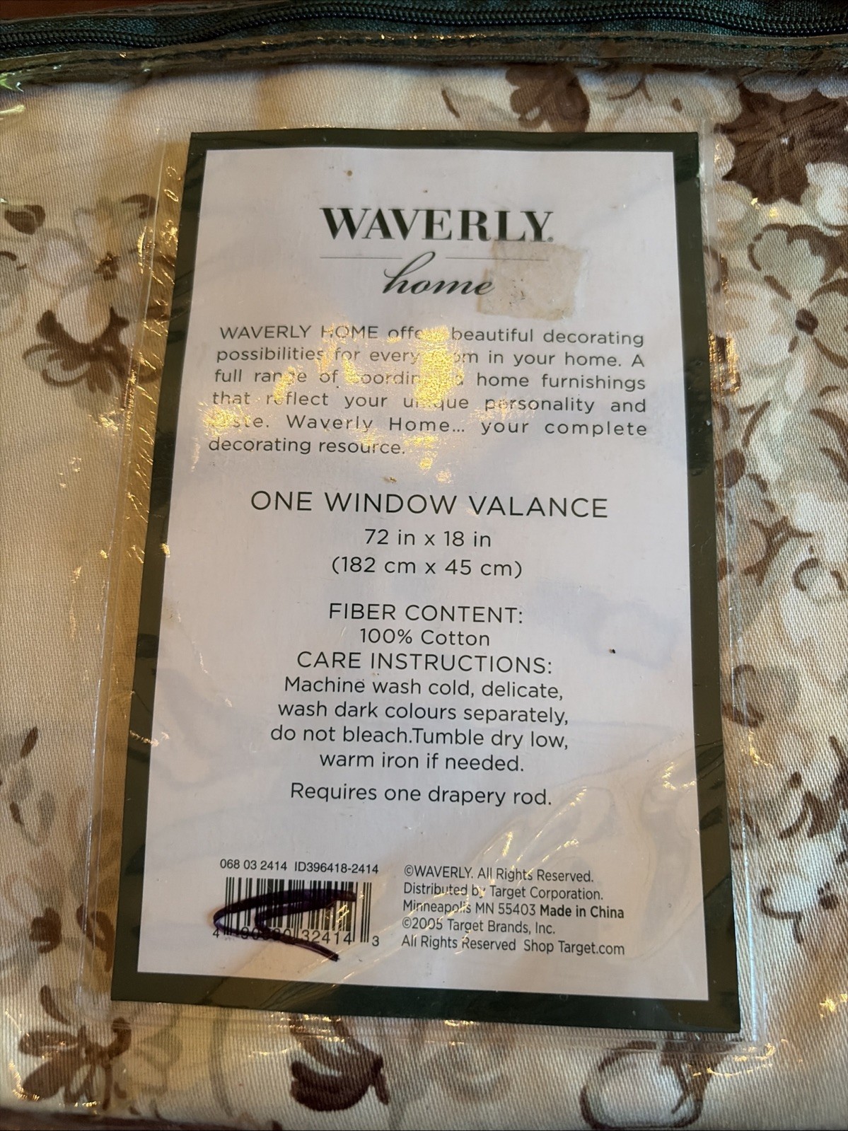NEW Waverly Home Floral Tan Green Brown Scalloped Valance 72” x 18”