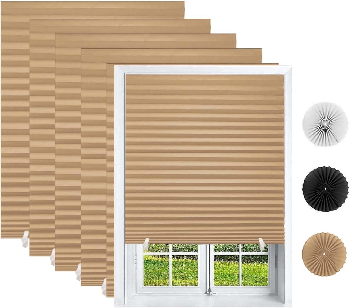 6 Pack Temporary Shades, Pleated Paper Blinds for Indoor Windows Cut to Size Adh