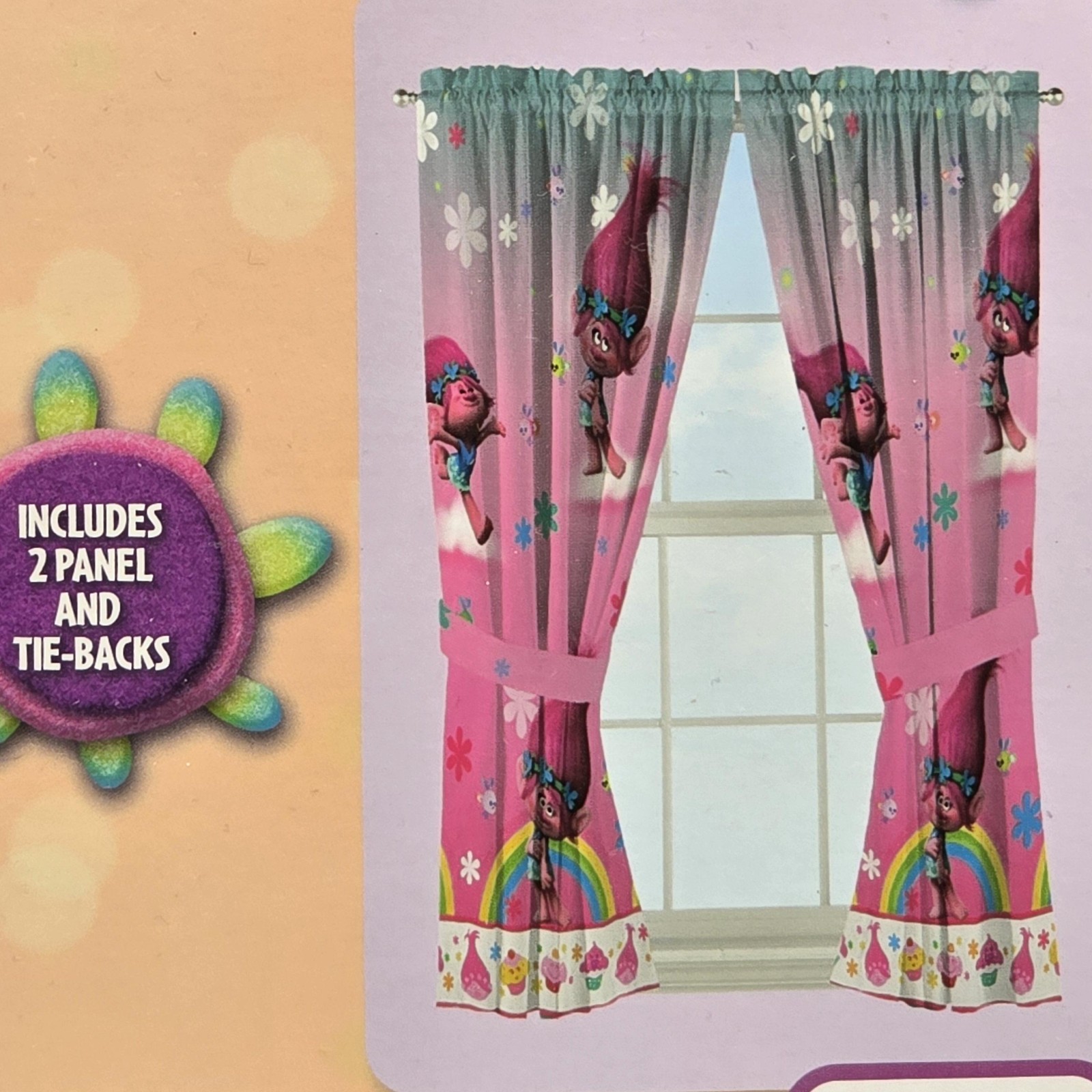 DreamWorks Trolls Microfiber Window Panels Franco Pink 82×63 Kids Room Curtains