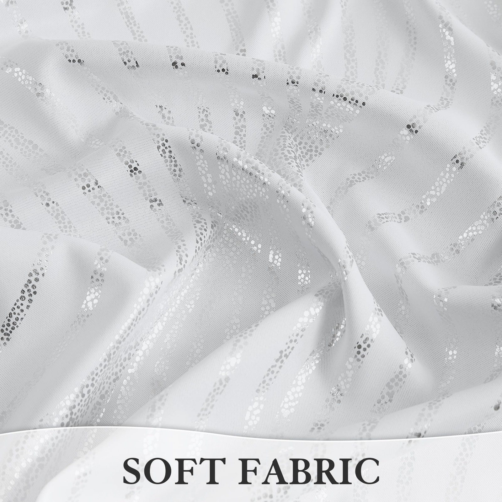 Xwincel Blackout Curtains White Silver Foil Pattern 63 Inches 2 Panel Set