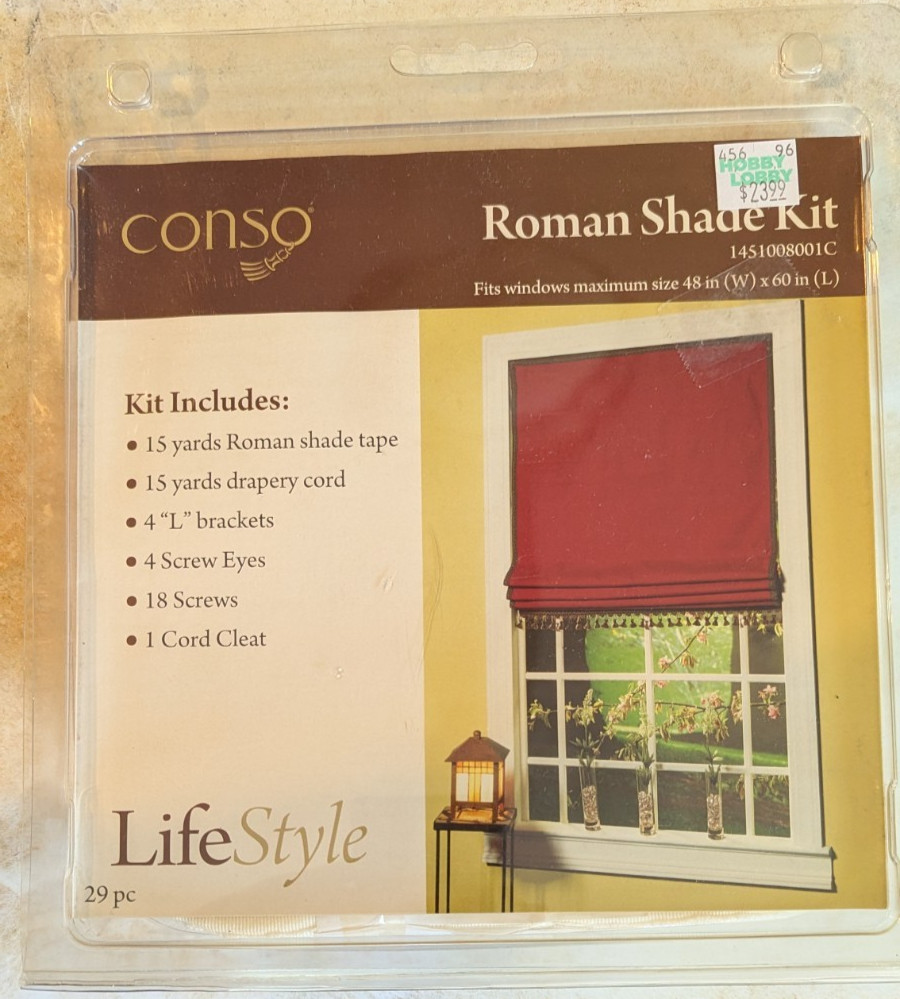 New Conso Lifestyle Roman Shade Kit fits up to 48″ Wide x 60″ Long 29 Piece