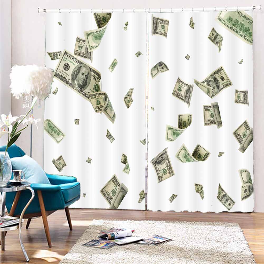 Money Was Flying In Air 3D Blockout Photo Print Curtain Fabric Curtains Window