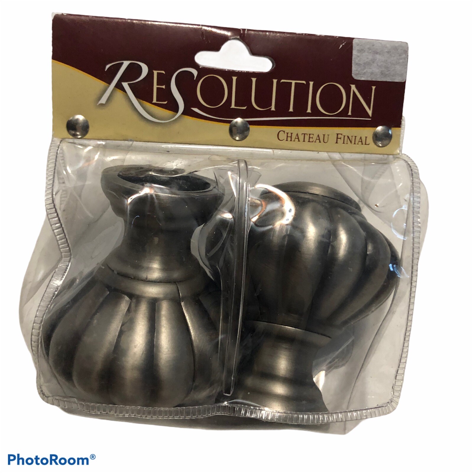 ReSolution Brushed Nickel Chateau Knob Curtain Rod Finials Set of 2 NIP