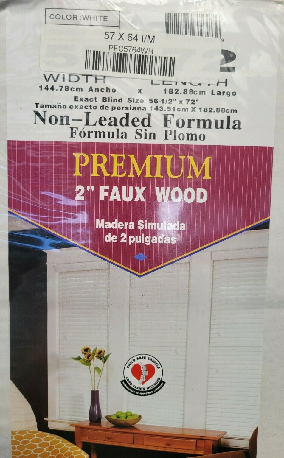 LOTUS & WINDOWARE Premium 2″ FAUX WOOD White 57″ x 64 NonLead Formula Free Ship!