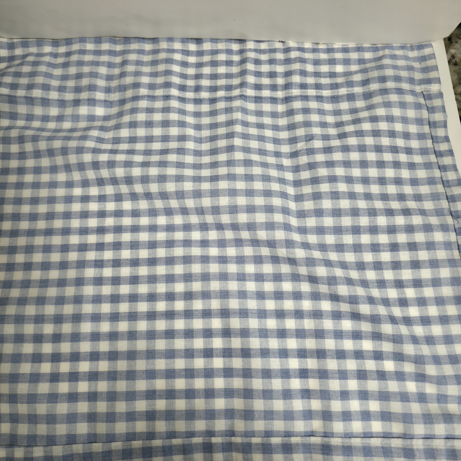 Blue White Gingham Check Cafe Curtain Floral Lace Farmhouse Kitchen Tier 42 X 17