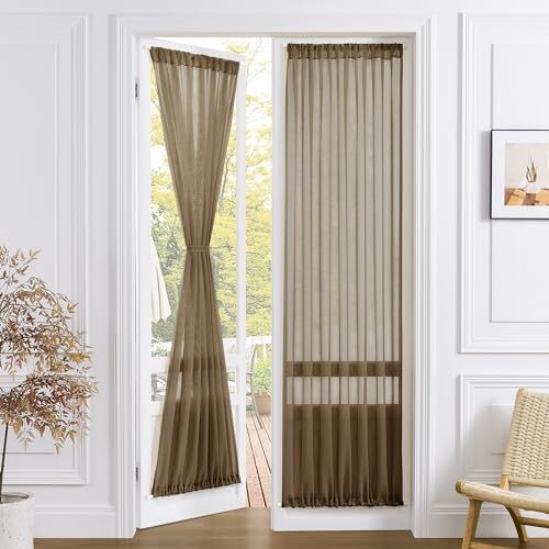 Sheer Door Curtain Closet Linen Textured Curtains Sheer 54″W x 72″L Brown