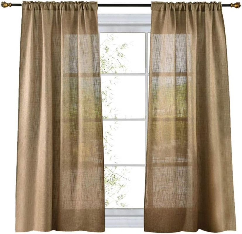 Burlap Tier Curtains for Kitchen Rustic Tan Rod Pocket Curtains for Short Window