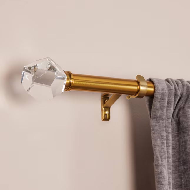 Origin 21 36-in to 72-in Brushed Gold Iron Single Curtain Rod with Finials