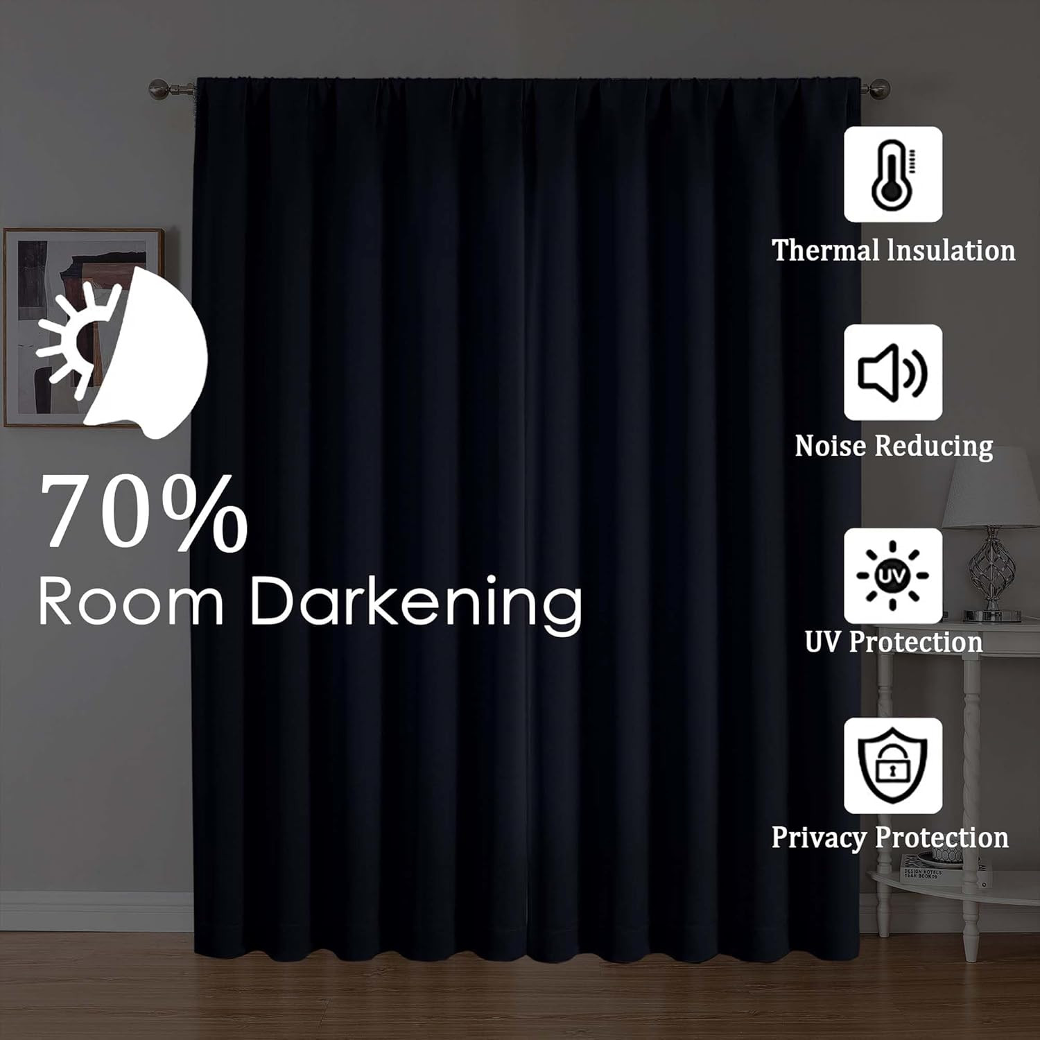 Kitchen Curtains 36″ Long for SMALL Window Short Drapes Navy BLUE 40 X 36 In