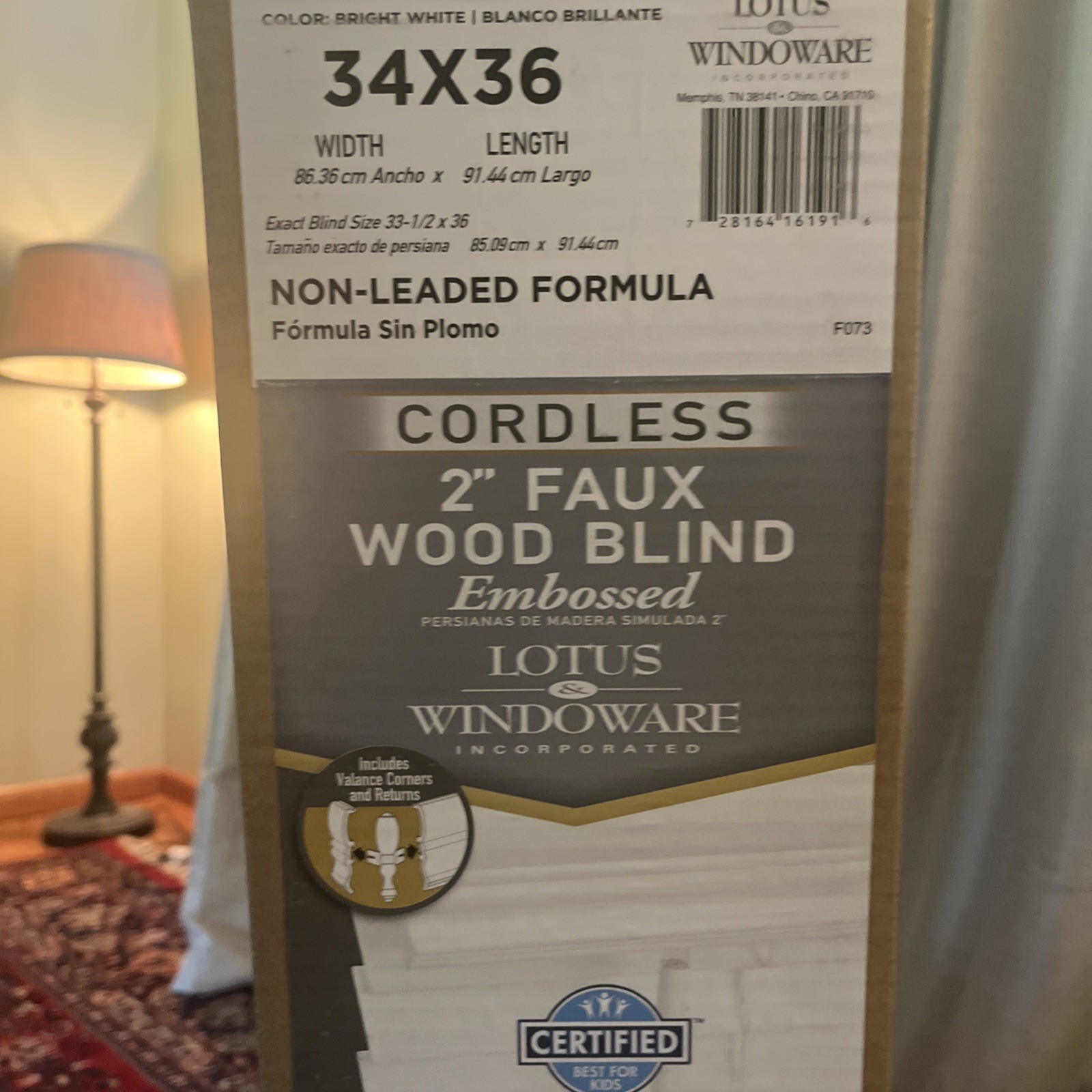 2 Available LOTUS & WINDOWARE 2” inch Cordless Faux Wood Blind 34” X 36”