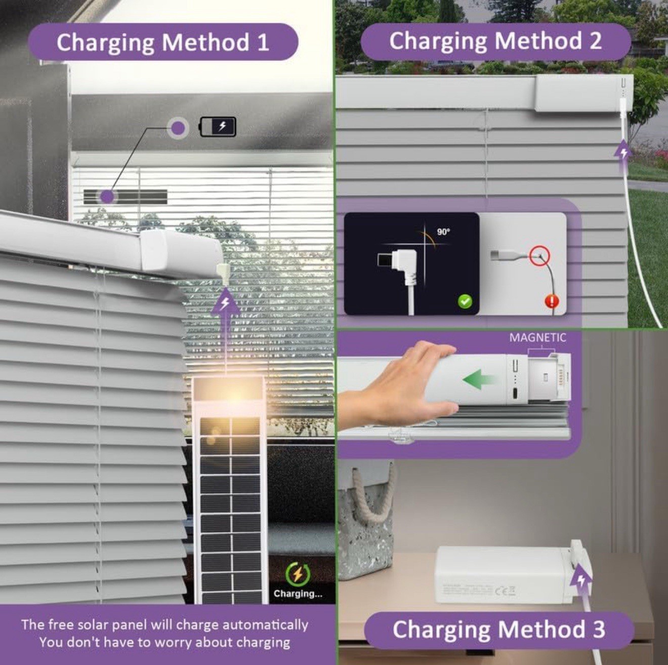 Motorized Smart Blinds Remote Control Solar Power Cordless 45” W x 54” H Silver