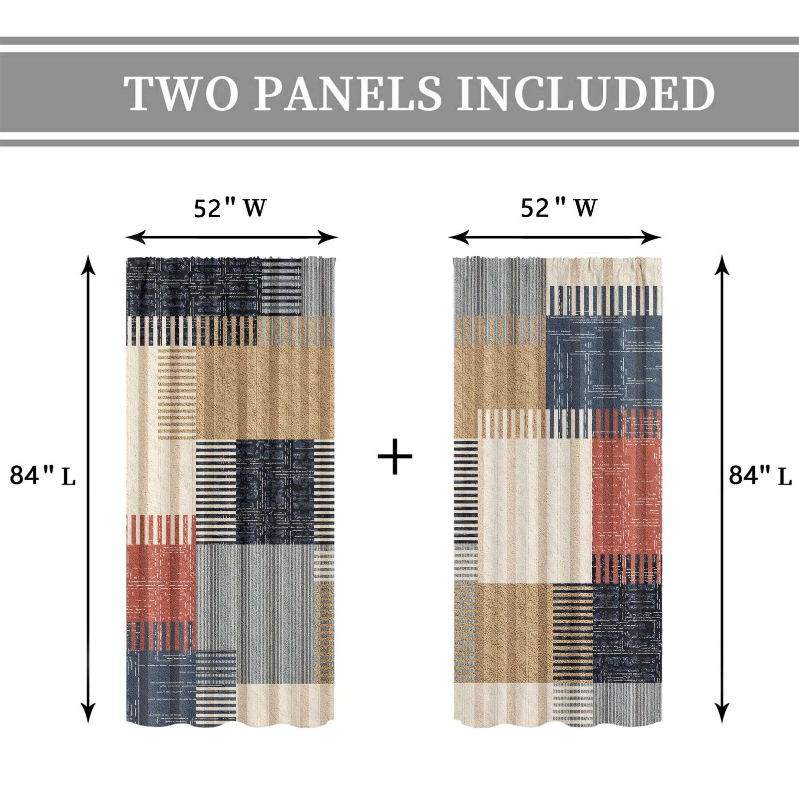 Abstract Colorful Stripes Curtains 52Wx84H Inch Rod Pocket Boho Modern Patchw…