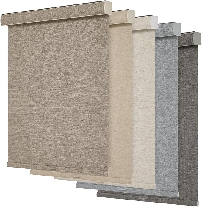 Blackout Light Brown On Sale Linen Natural Woven METechs Cordless Roller Shades