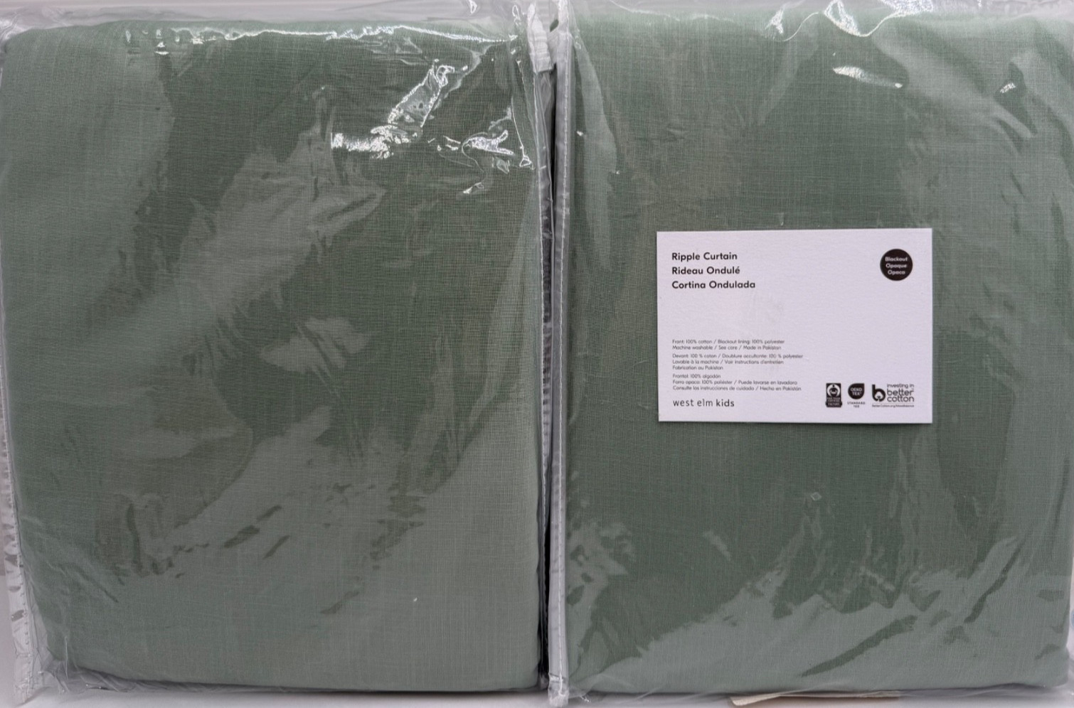 New West Elm Ripple Scallop Blackout Drapes 48″ x 96″ Set of 2 ~Sage~