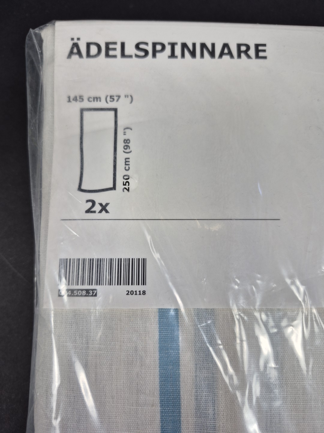 NEW Pair Of IKEA Adelspinnare Curtains White Blue Stripe Panel Drop 57” x 98”