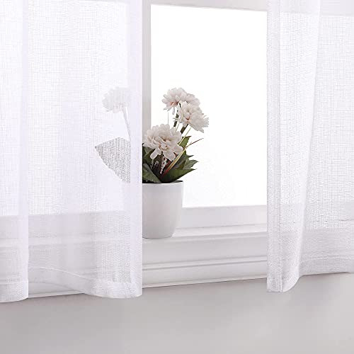 Kitchen Curtains 24 Inch Length for Windows Rod 24″W x 30″L (Pack of 2) White