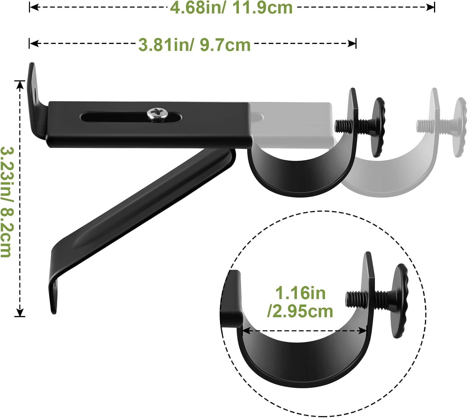 Adjustable Curtain Rod Bracket, Heavy Duty Curtain Rod Holders, Black 6 Pcs Curt