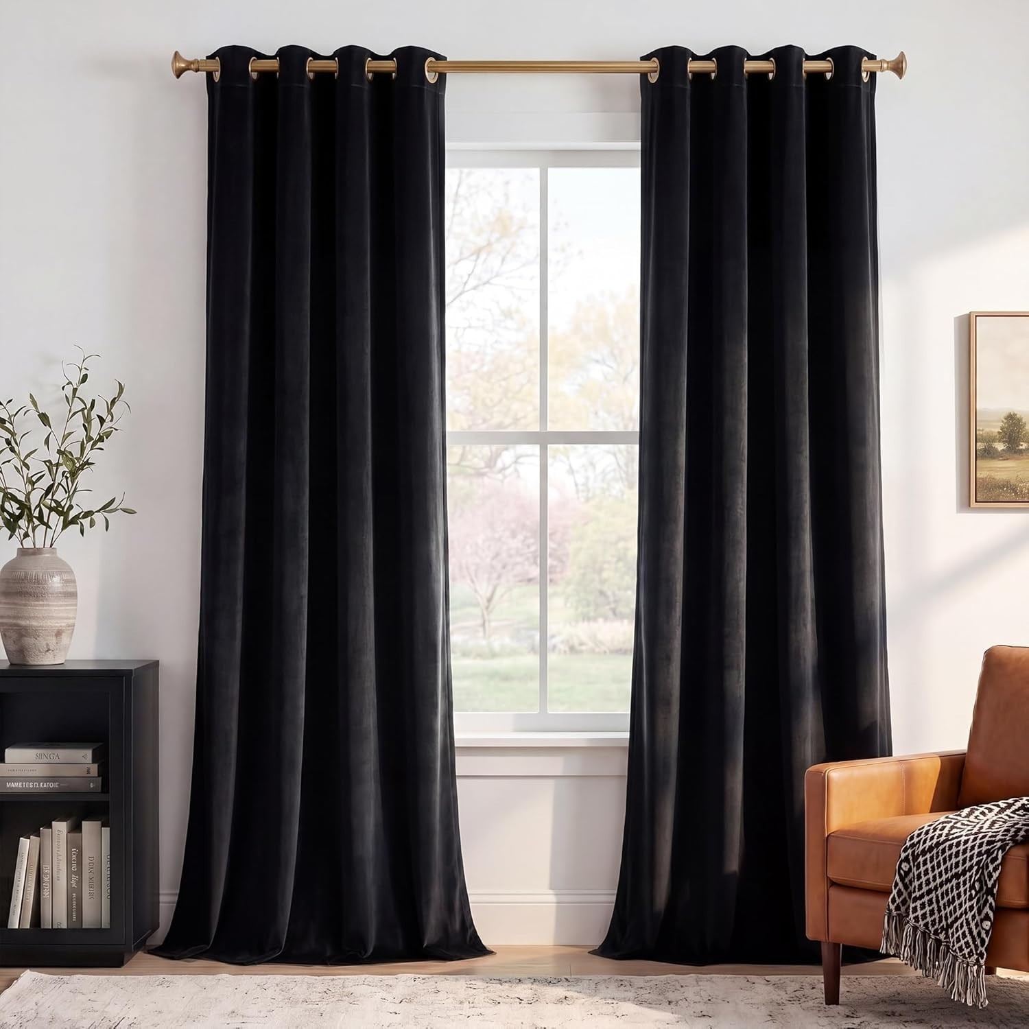 Elegant Black Velvet Blackout Curtains – 84″ Grommet Insulated Panels (Set of 2)