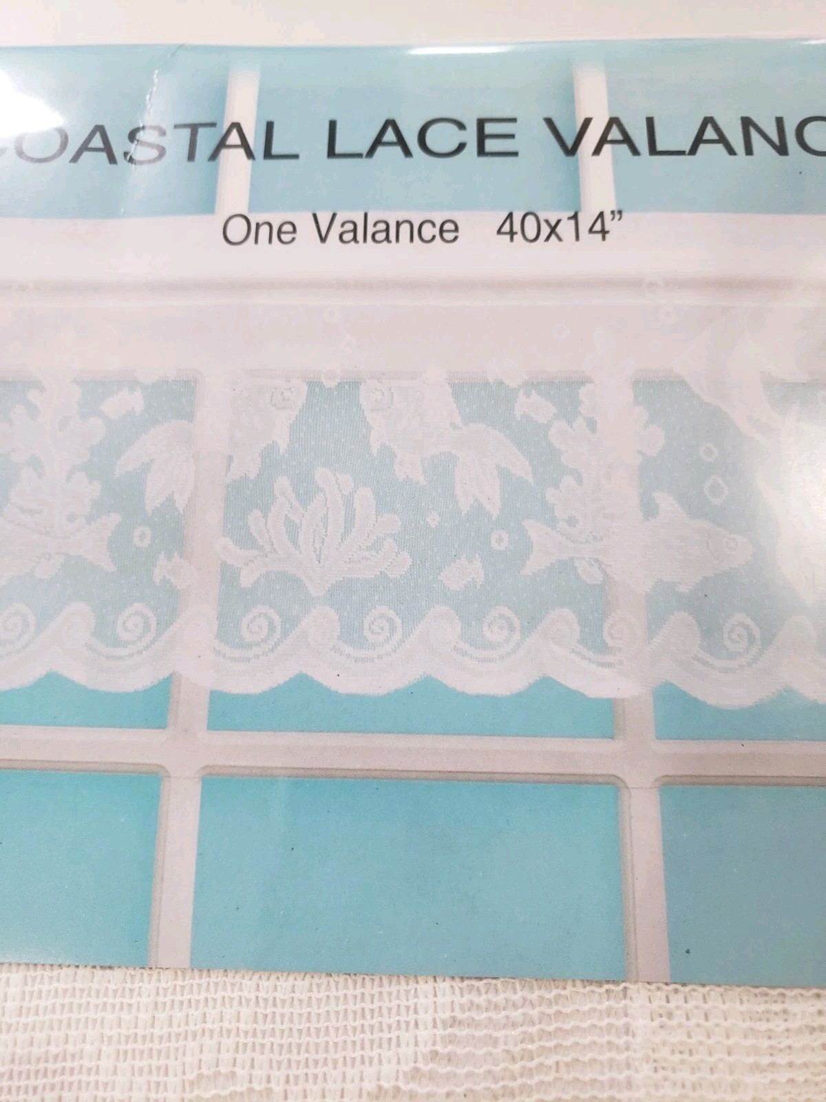 2 Vintage Seascape Coastal White Lace Window Valances by Nantucket New 40×14″
