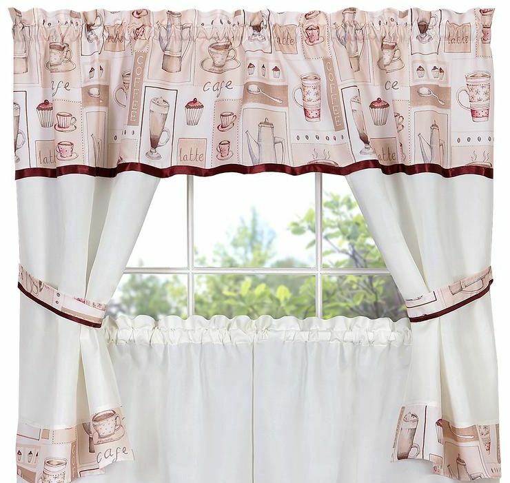 Kitchen Curtains Embellished Cottage Set (58″ x 36″) COFFEE CAPPUCCINO, Achim