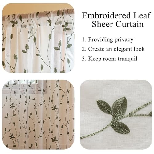 2 Panels Embroidered Leaf Pattern 53″W x 84″L (Pack of 2) White Sage Green