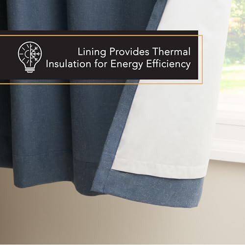 Davos Solid Linen Texture Indoor Curtains, 50″W x 108″L (Pack of 2) Navy Blue
