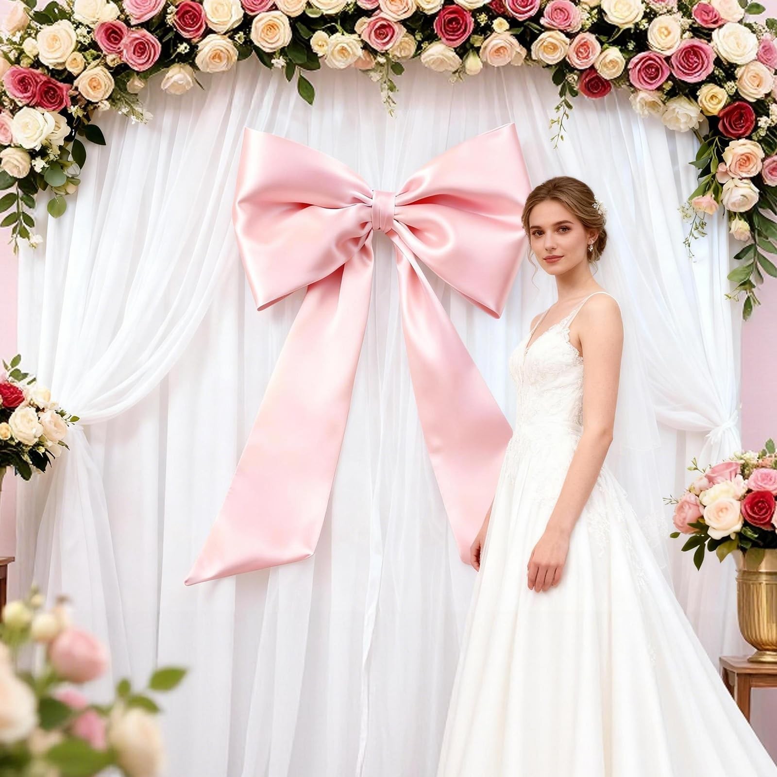 24×36 Inch Large Pink Bow Coquette Wall Decor Giant Ribbon Hanging Party