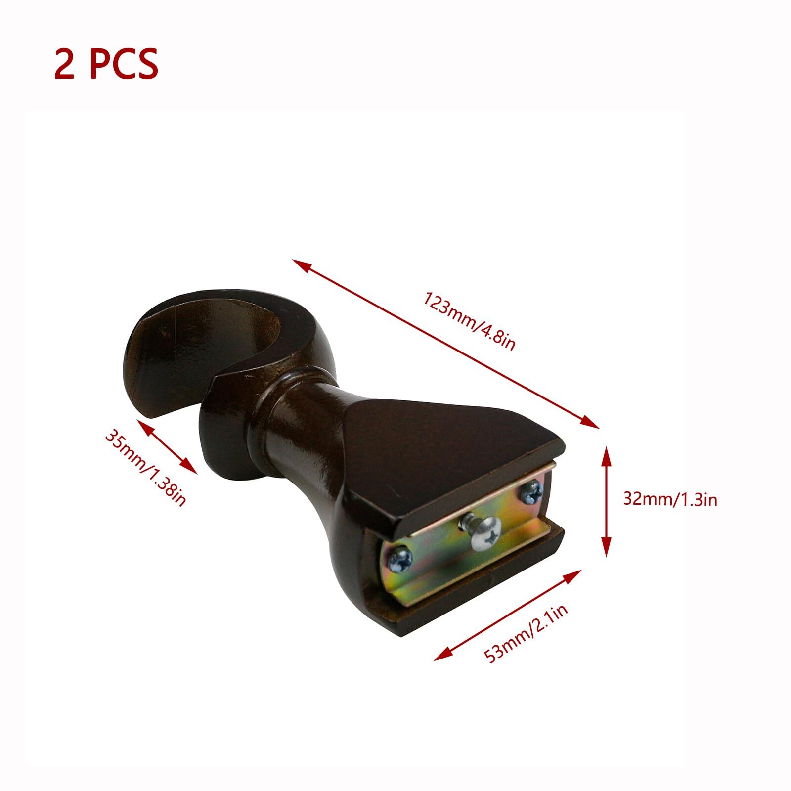 2PCS Dark Brown Solid Wood Curtain Rod Bracket 35mm/1.37in Heavy Duty 1-2/5″