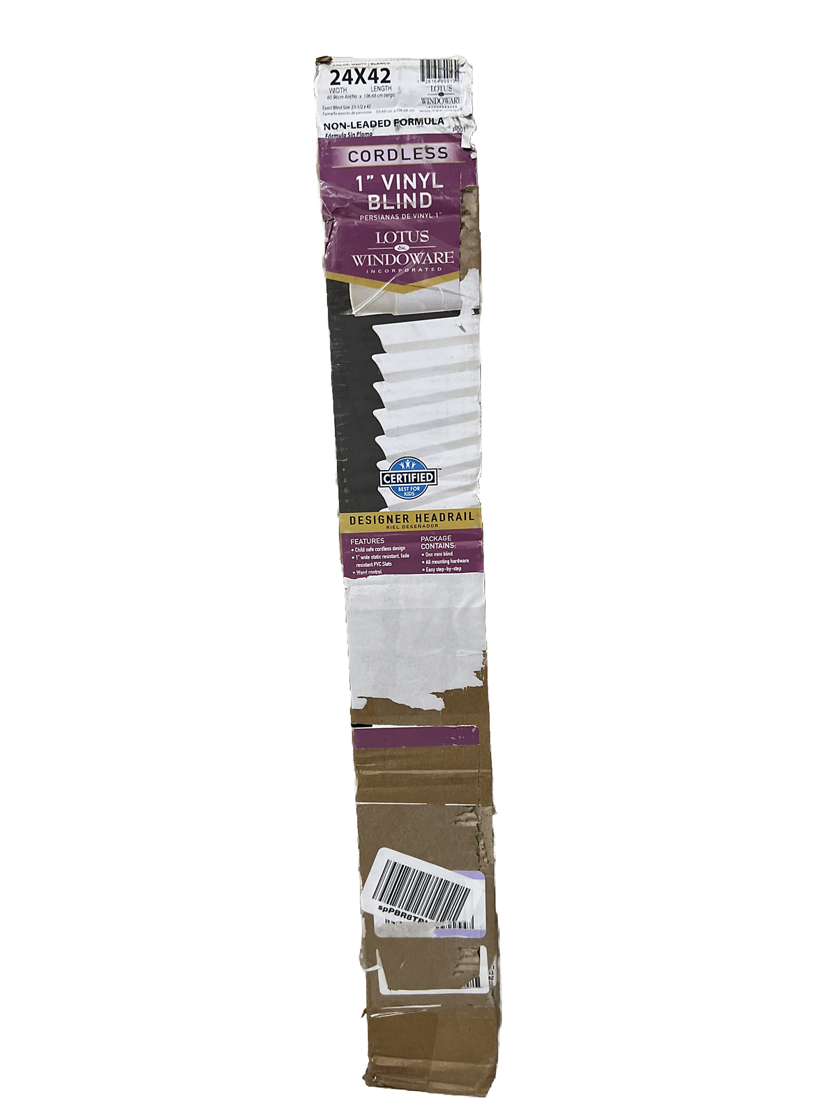 LOTUS & WINDOWARE Cordless 1″ Vinyl Mini Blind 24″ Wide x 64″ Long, White Blanco
