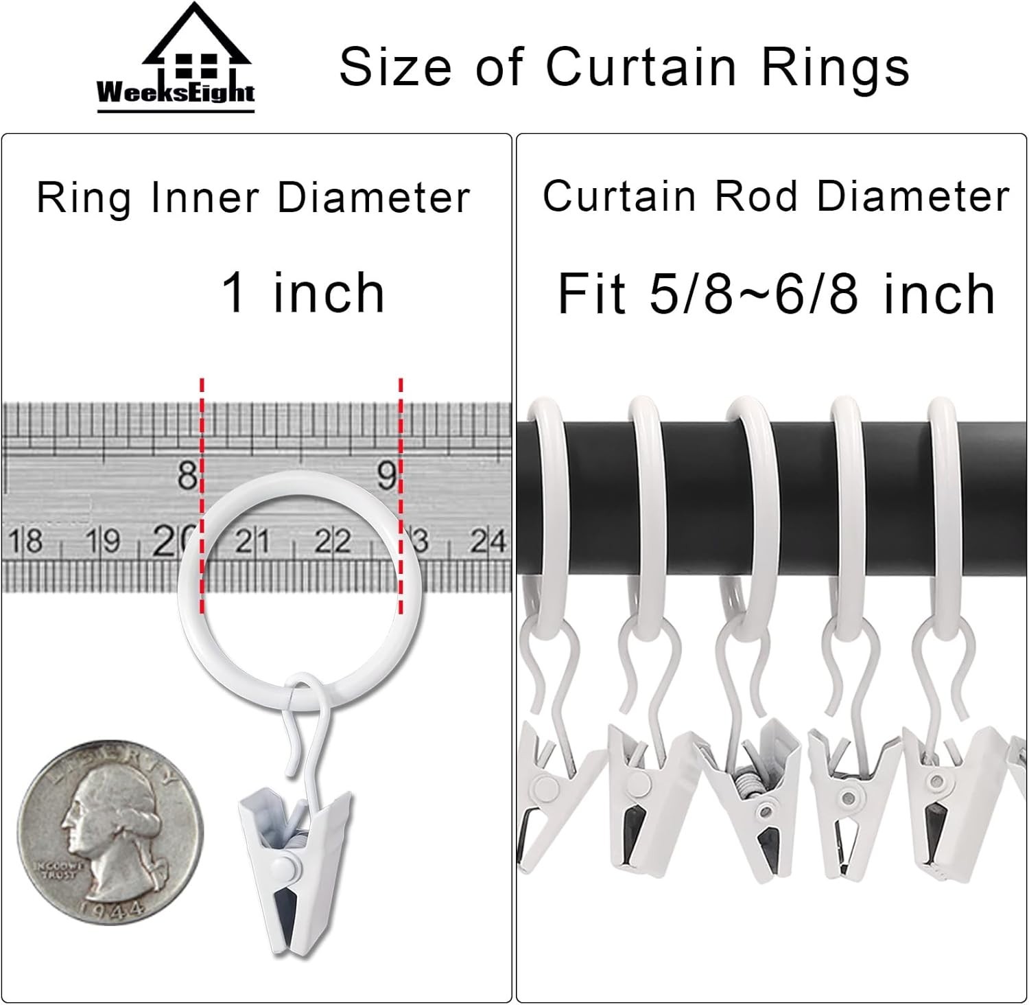 Set of 44 White Curtain Rings with Clips for Elegant Drapery Solutions