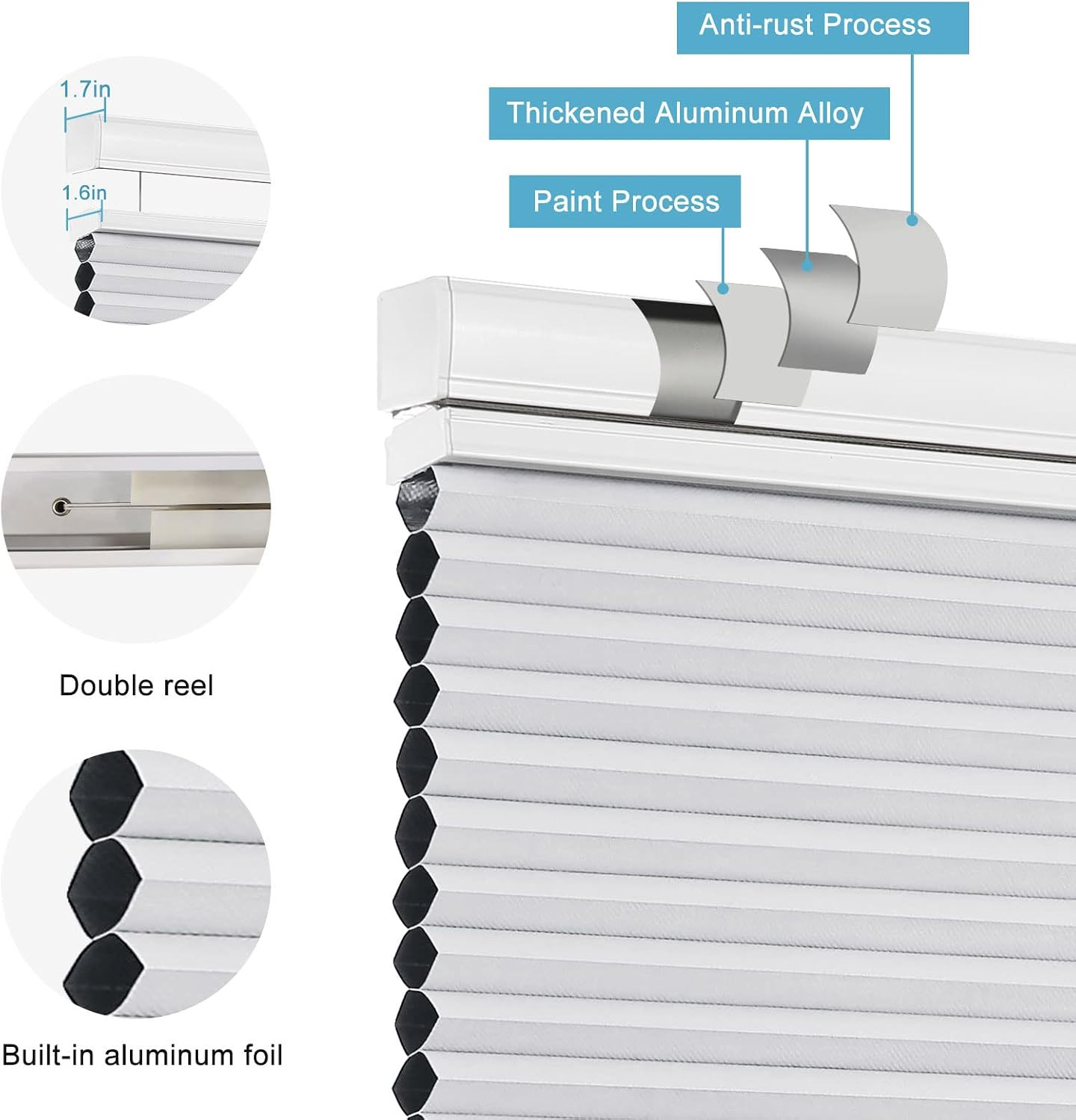 Cordless Blackout Cellular Shades – Room Darkening Blinds 46″ W x 72″ H White