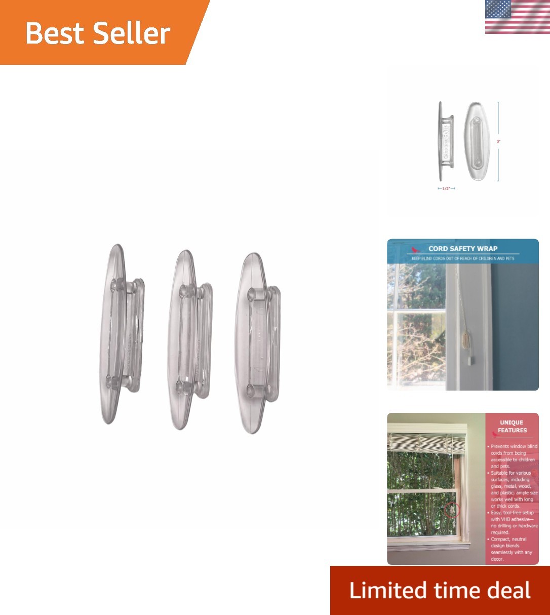 3 Pack Clear Baby-Proof Cord Holder – Child & Pet Safety Cleat for Window Blinds