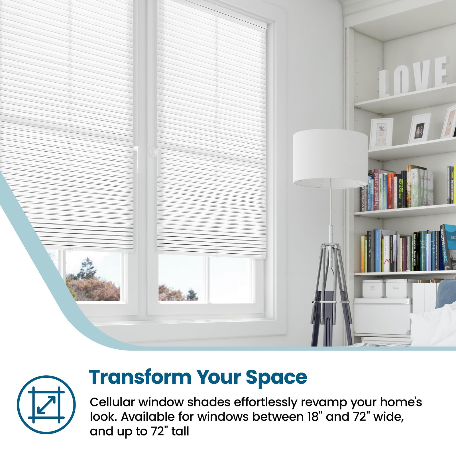 BlindsAvenue Cordless Cellular Honeycomb Shade, Light 32″W x 72″H, White