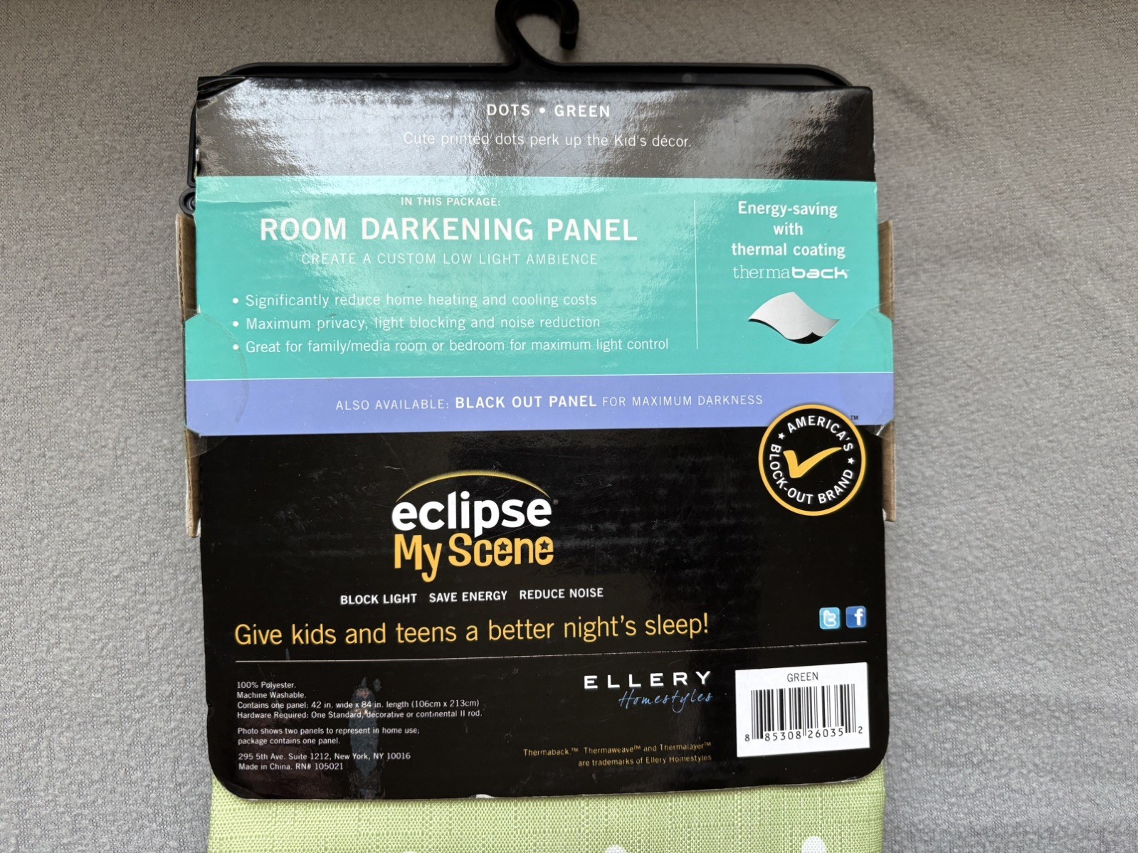 Eclipse Room Darkening 2 Panels Green With White Dots 42″ X 84″ New