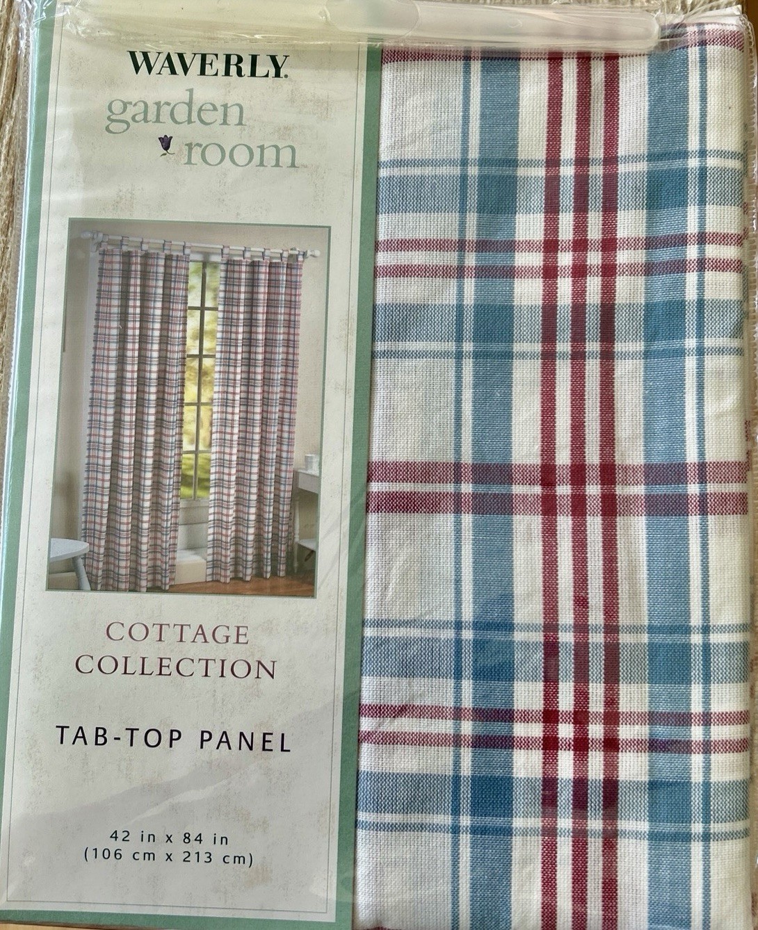 Waverly Tab-Top Panel, 42”x84” Cottage Collection Red/Wht/Blue Plaid – Brand New