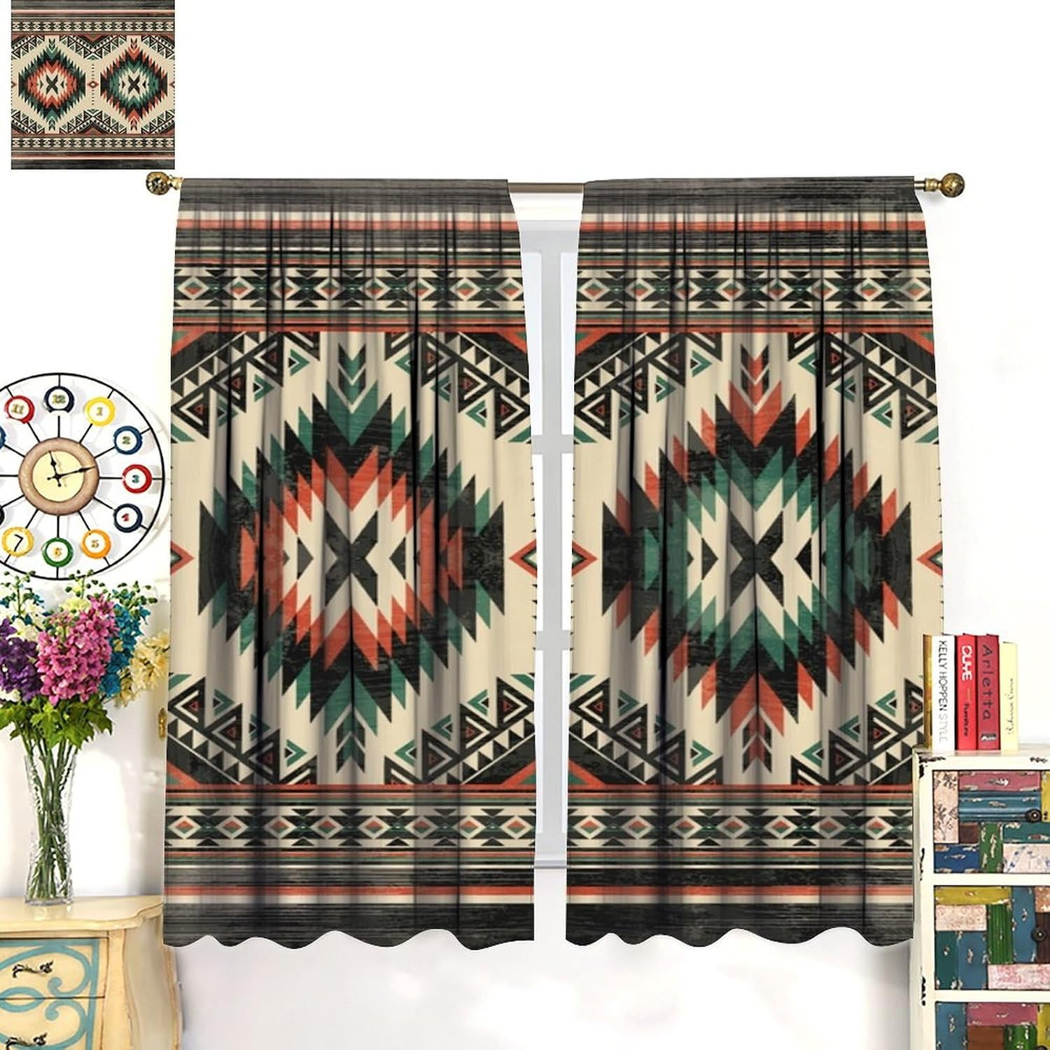 Aztec Thermal Insulated Curtain, Native American South Western Fantasy Boho