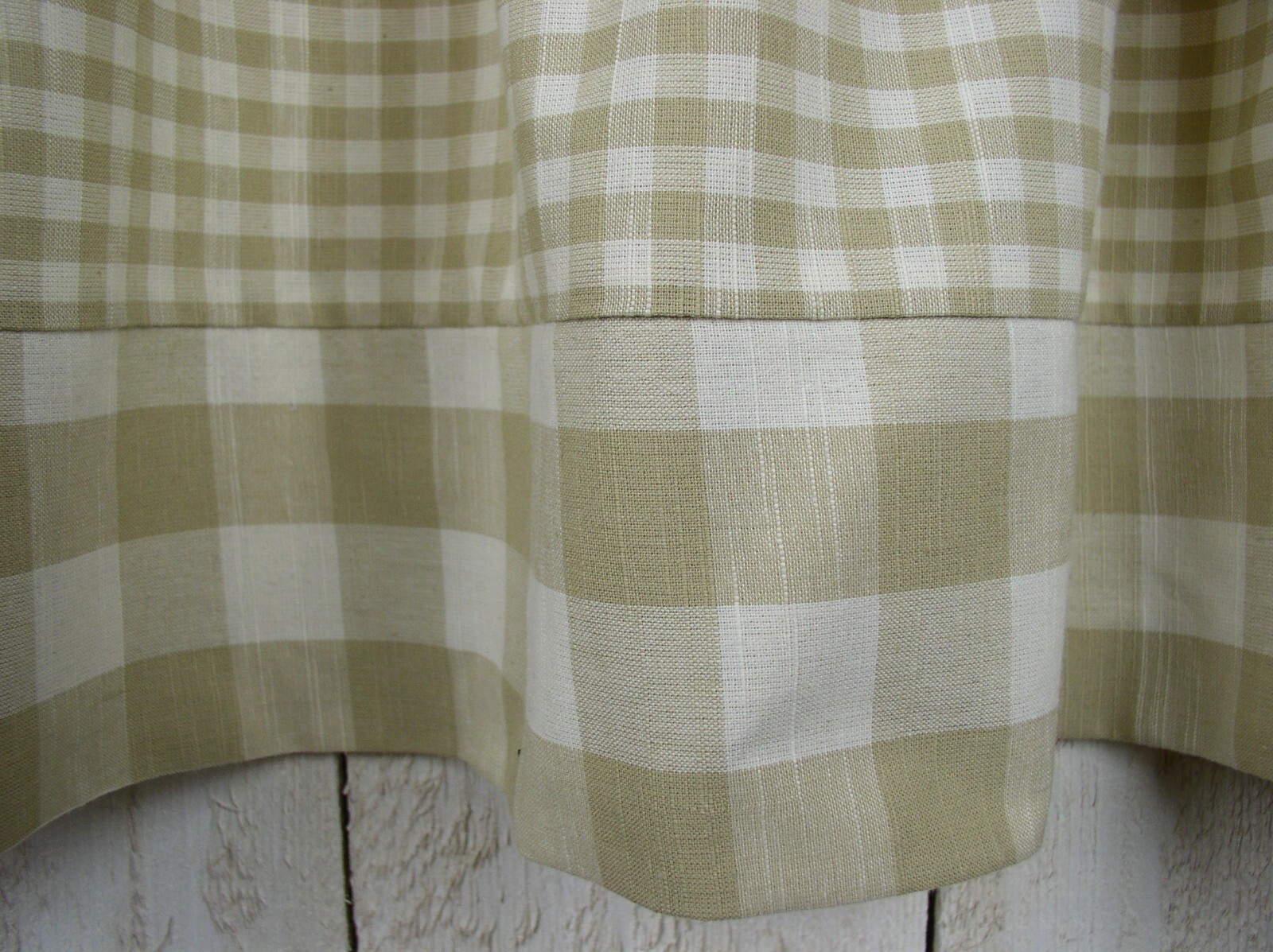 Tan and Off White Checks Bordered Valances Homespun Valance Farmhouse Valances