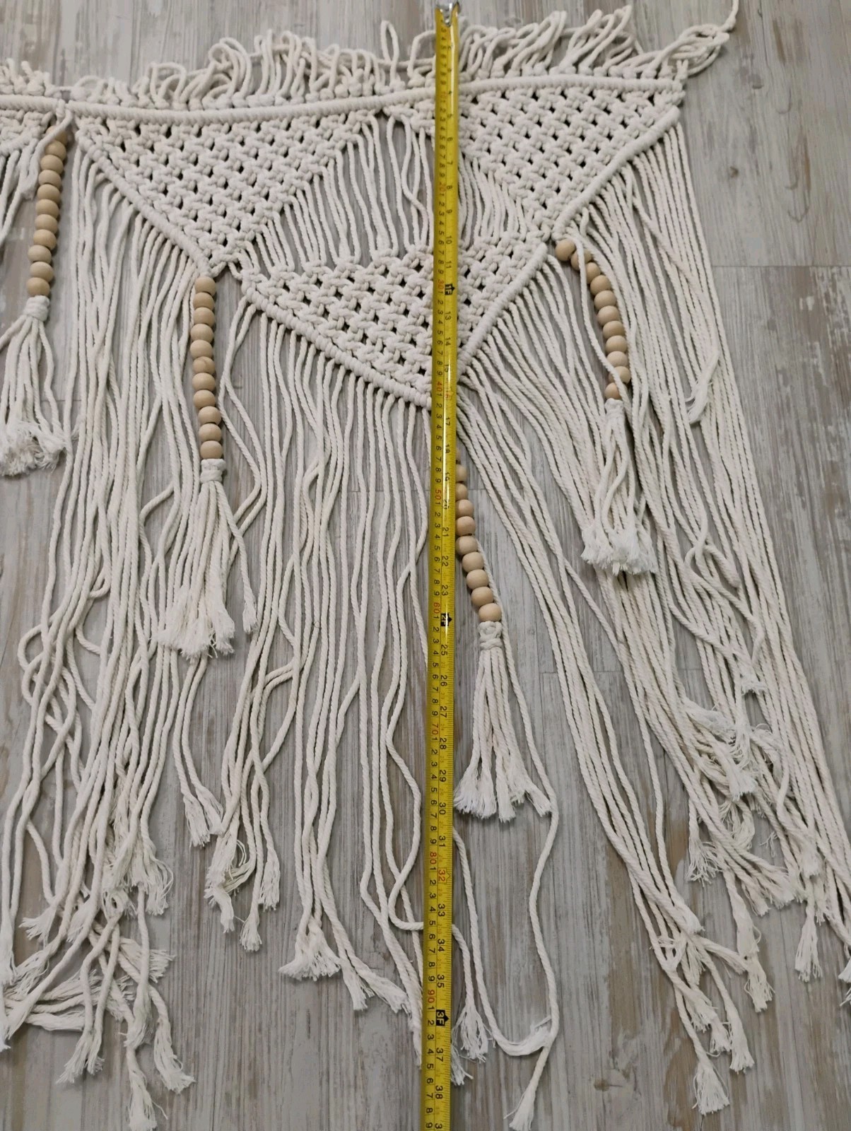 Macrame Valance Curtain Wood Beads Tassels Single Panel Heavy Thick Boho