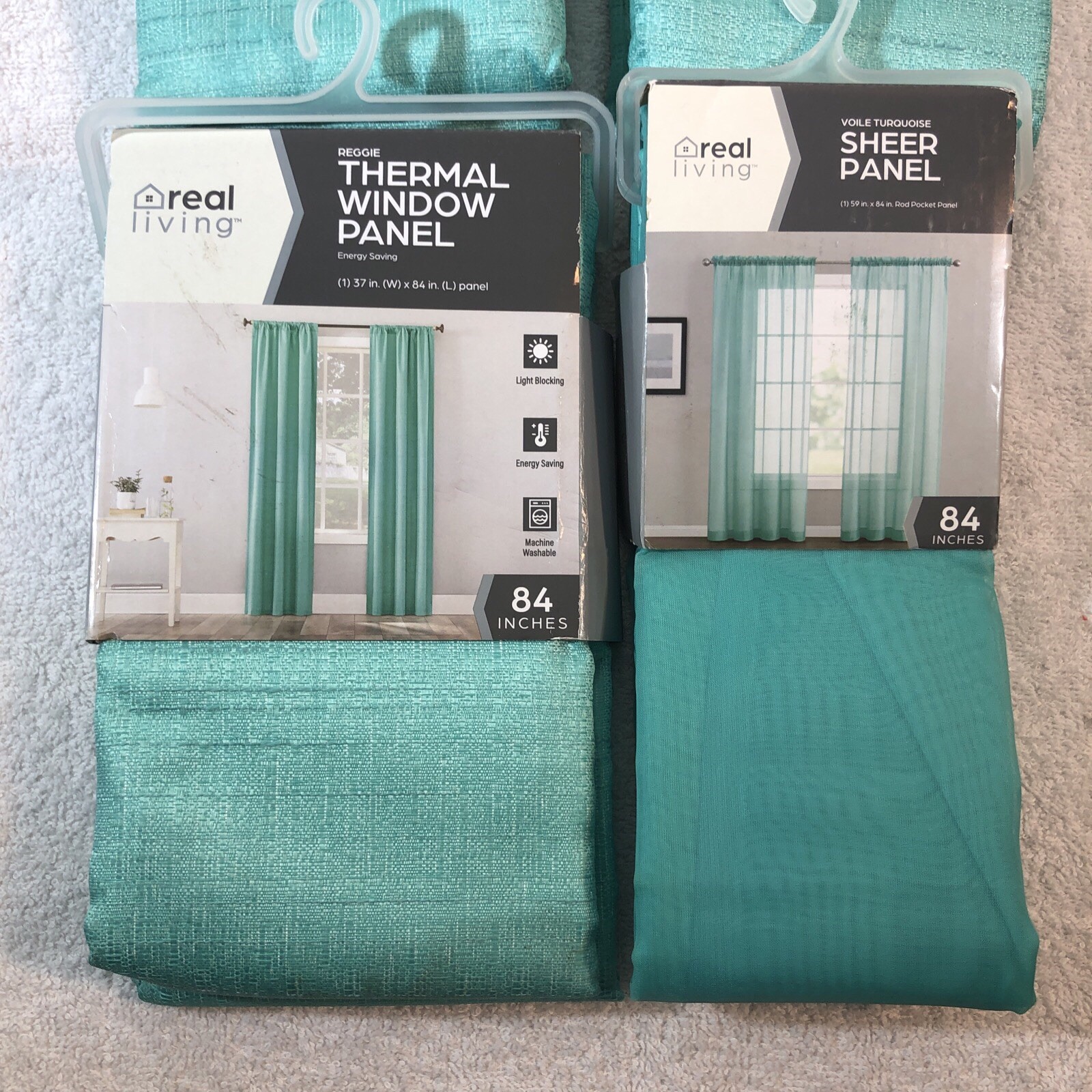 Real Living 4 Pack, 3 x Window Panel Curtain Sets + 1 Sheer Panel Reggie Energy