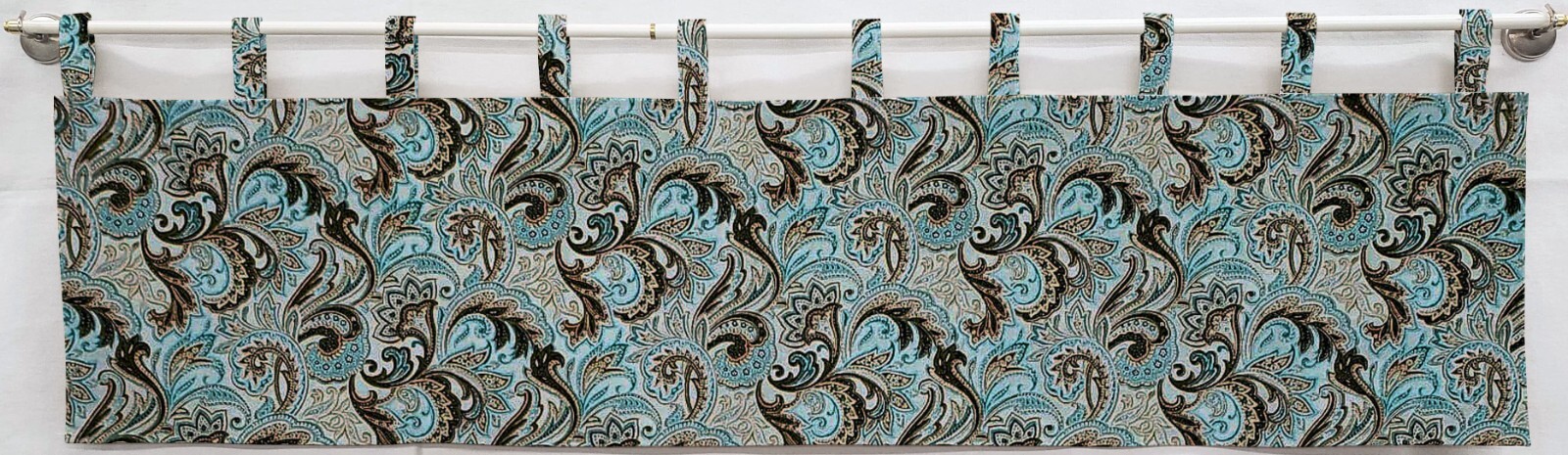 Brown & Teal Paisley Tab Top Valances or Curtains