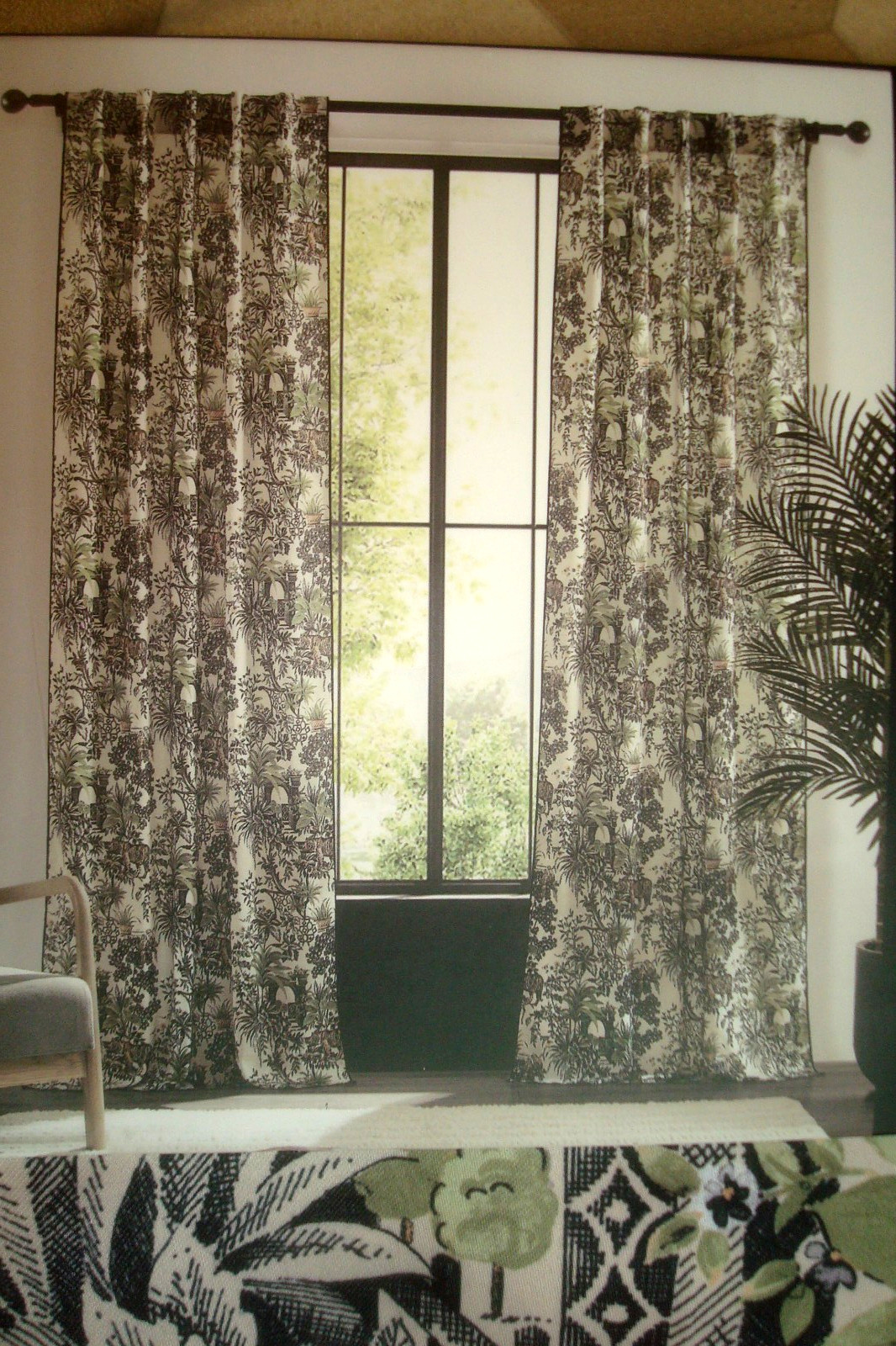 NWT Envogue 2 pc Window Curtains Asian Toile Jungle Tigers Birds ea 37″ x 84″ lg
