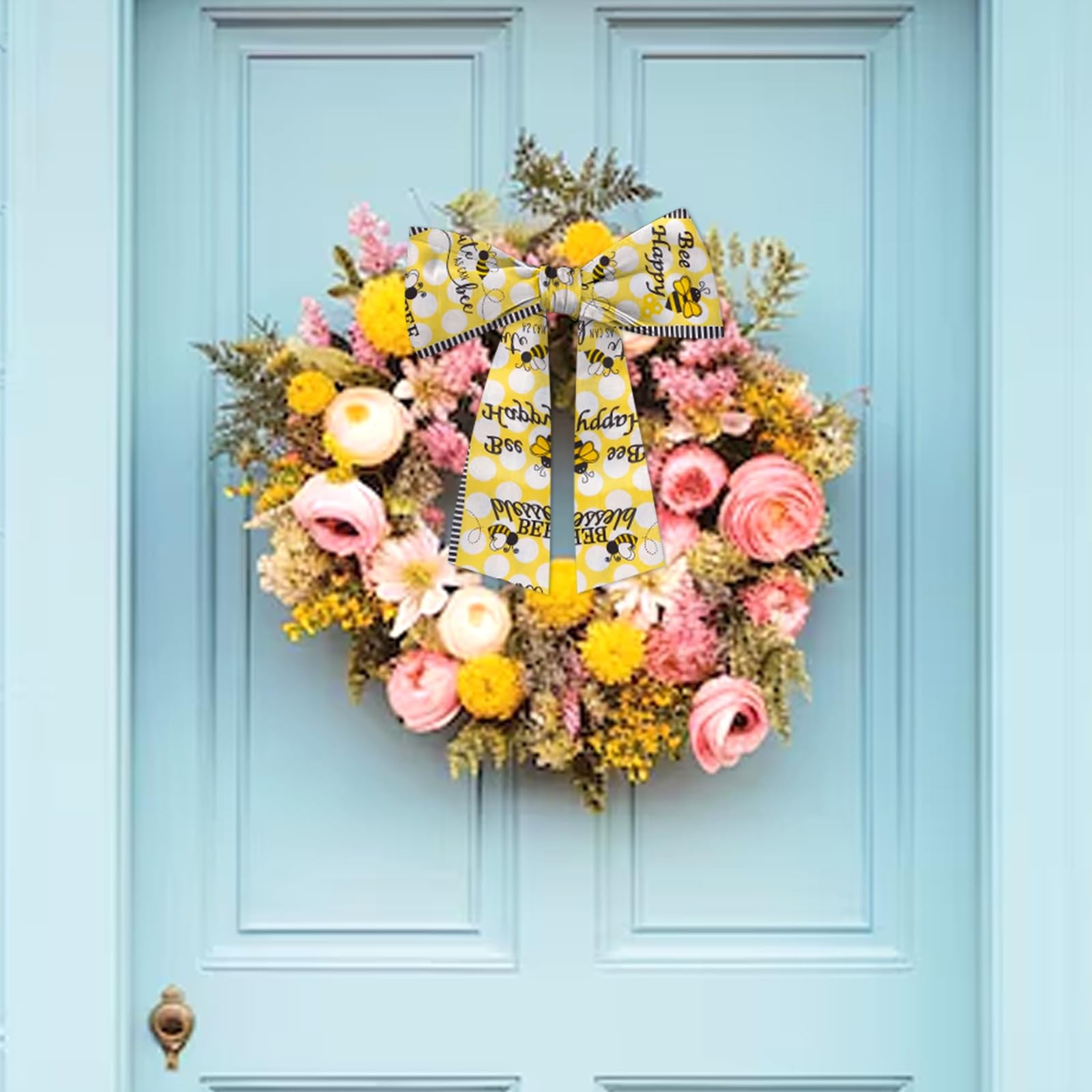 Spring Wreath Sash for Front Door Yellow Bees Sash Holiday Wreath Accessories…